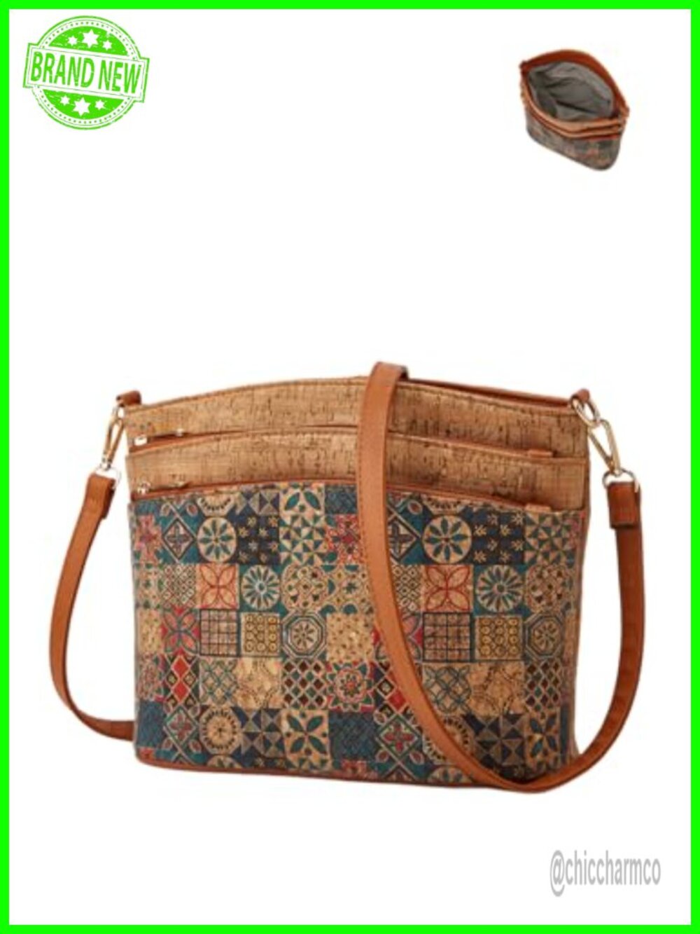 Cork Crossbody Bag Bohemian Vintage Shoulder Hobo Satchel Purse for Women